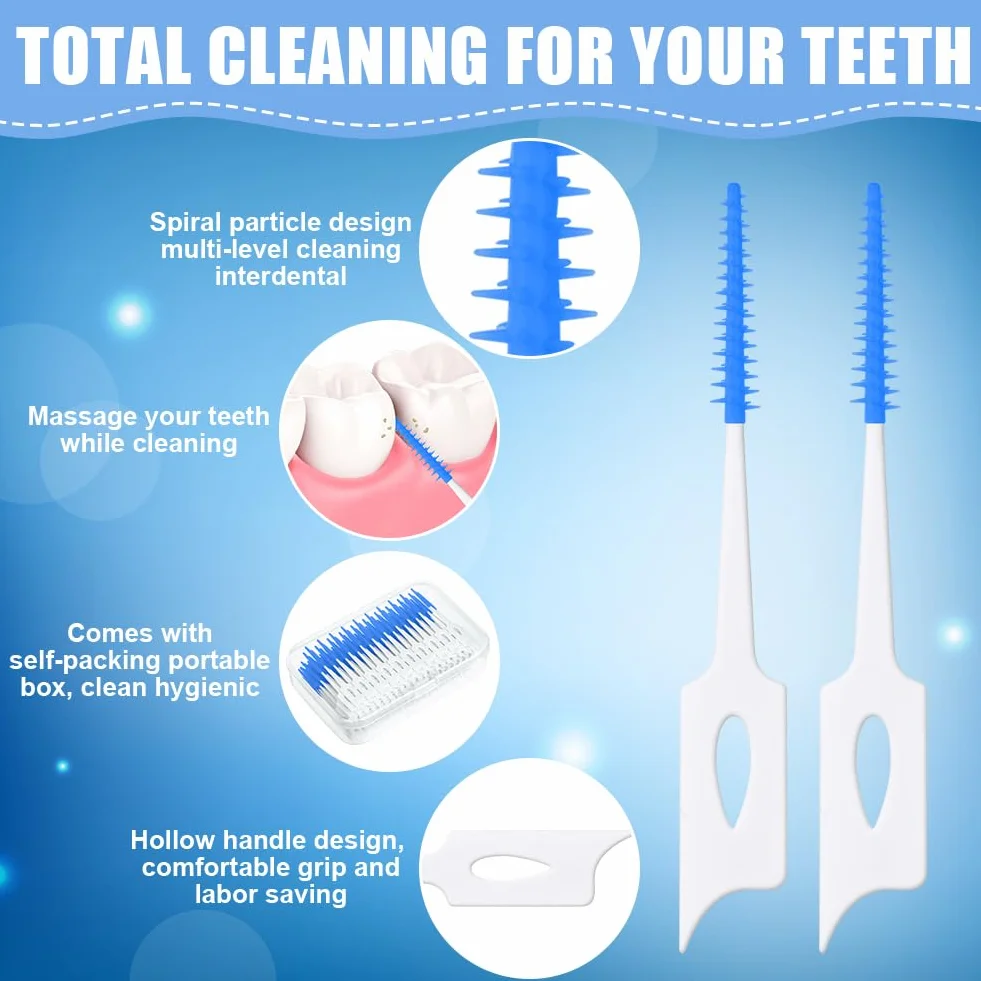 URAQT 220 sztuk szczoteczek międzyzębowych dwóch zastosowań, silikonowe patyczki z nicią dentystyczną z etui do przechowywania, wydajne czyszczenie między zębami, przenośna szczoteczka do szczelin