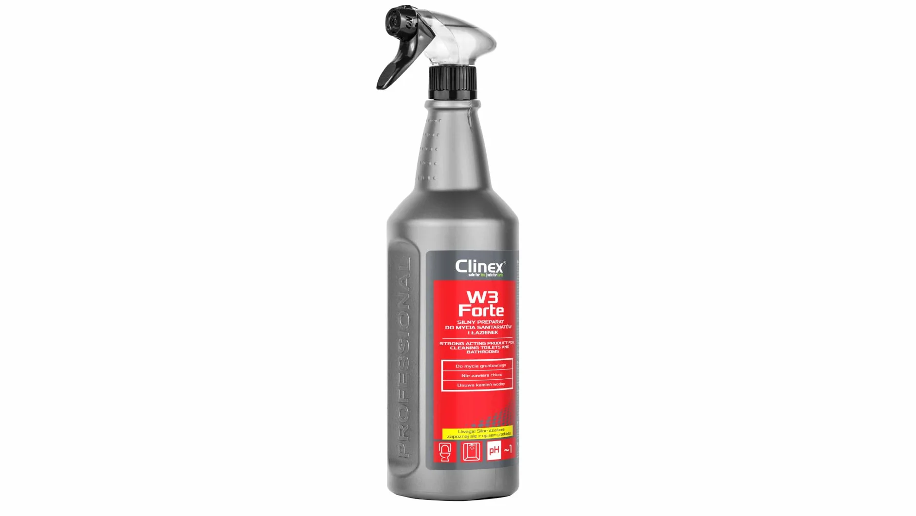 Clinex W3 Forte środek do czyszczenia łazienki, odkamieniacz i rdzę, środek czyszczący do łazienki, kamień i brud, środek do czyszczenia toalety, butelka z rozpylaczem i neutralizator zapachów