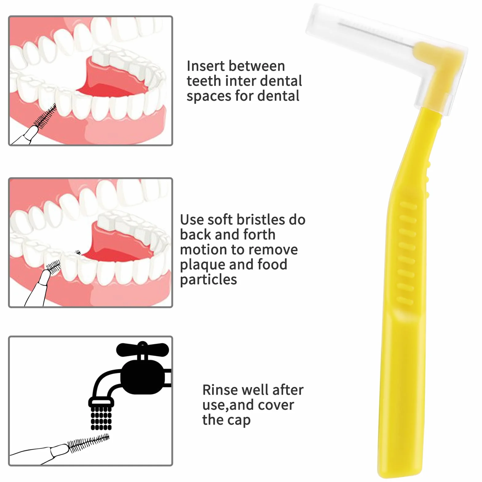 Prasacco Szczoteczki międzyzębowe, szczoteczki dentystyczne do zębów i dziąseł, małe szczoteczki międzyzębowe w kształcie litery L, uniwersalne zęby, kątowe, alternatywne szczotki do czyszczenia zębów