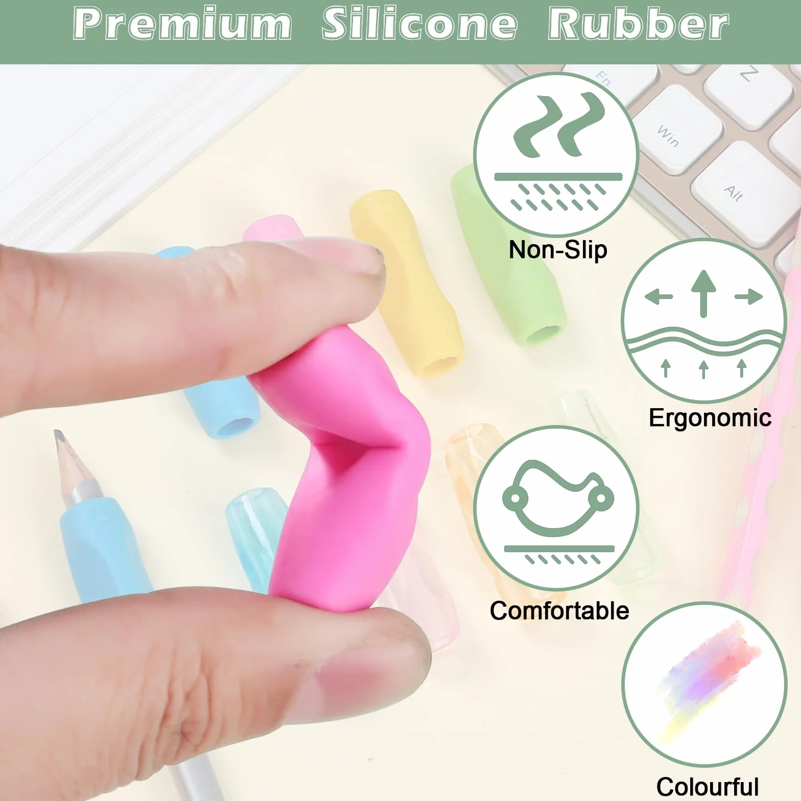20 silikonowych uchwytów do ołówków, ergonomiczny uchwyt do pisania, wielokolorowe uchwyty dla dzieci, wygodne uchwyty do pisma ręcznego, antypoślizgowy uchwyt do ołówka, dla studentów i