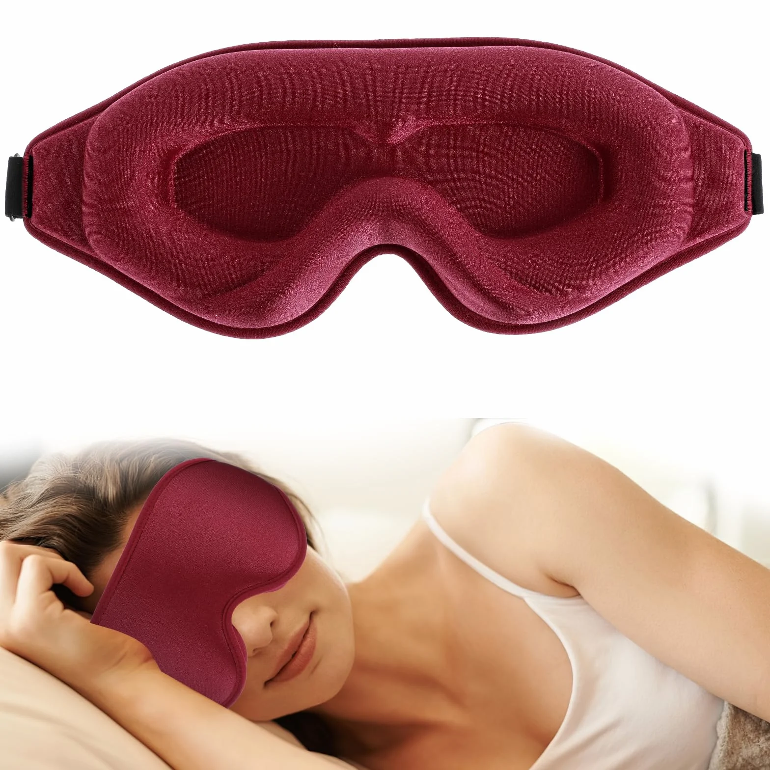 WLLHYF Jedwabna maska do spania, 3D stereo maska na oczy z głębokim snem, wygodna, regulowana, urocza, blokująca światło, osłona na oczy dla mężczyzny i kobiety przez całą noc (kasztanowa)