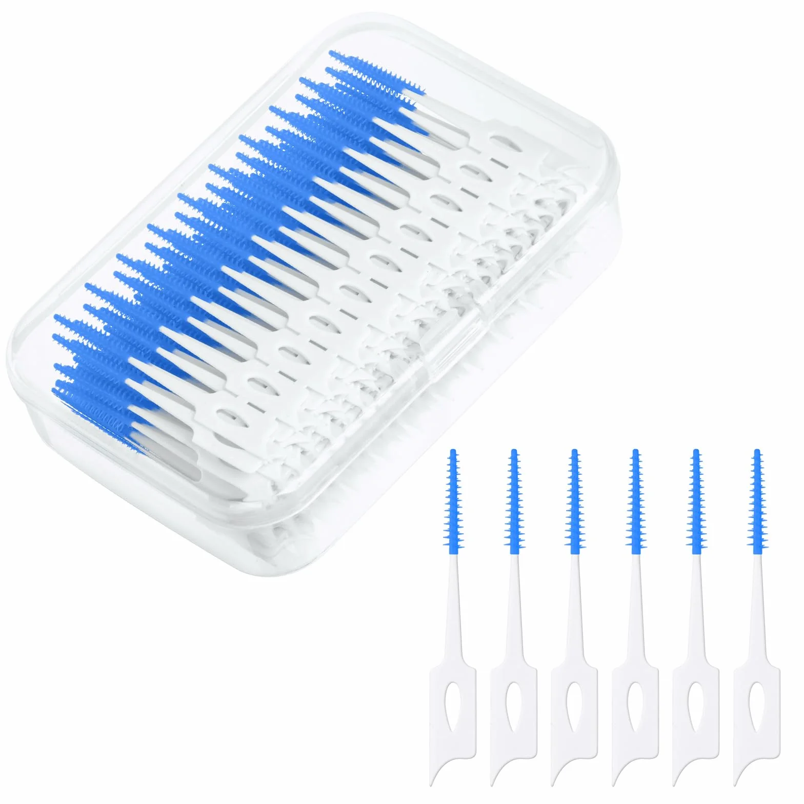 URAQT 220 sztuk szczoteczek międzyzębowych dwóch zastosowań, silikonowe patyczki z nicią dentystyczną z etui do przechowywania, wydajne czyszczenie między zębami, przenośna szczoteczka do szczelin